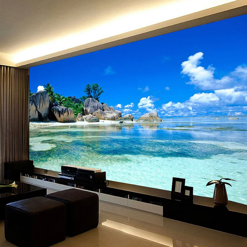 Custom 3D Photo Wallpaper Roll For Walls 3D Seascape Beach Sea Island Mural Living Room Bedroom Decor Wallpaper Wall Covering