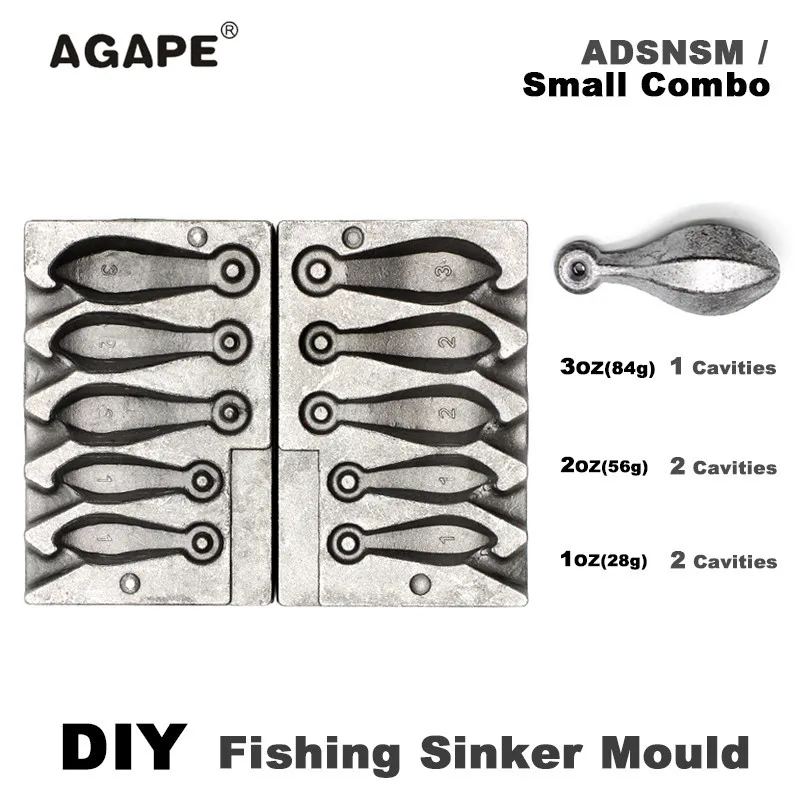 AGAPE DIY Fishing Snapper Sinker mold ADSNSM/Small Combo Snapper Sinker stampi per cavi da pesca 28g 56g 84g 5 cavità