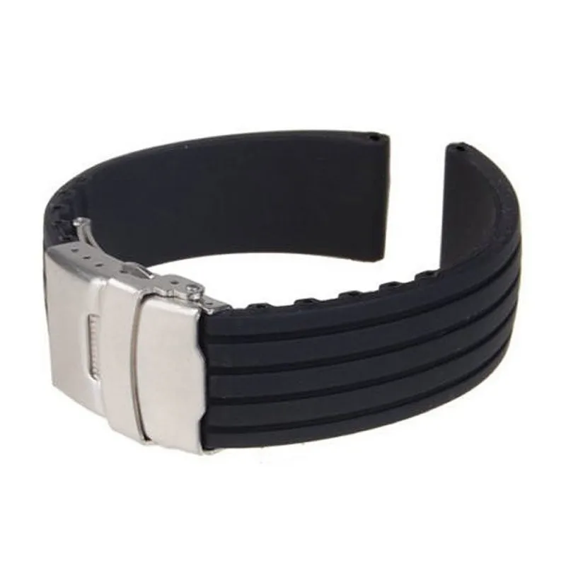 Newest Fashion 18/ 20/22/24mm Reloj Hombre Silicone Rubber Watch Strap Deployment Buckle Waterproof Band