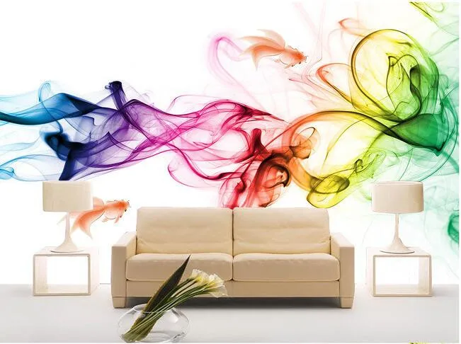 Simple Modern 8d Wallpaper Abstract Watercolor Gold Fish Three-dimensional Mural Living room TV Background Wall Art Smoke room