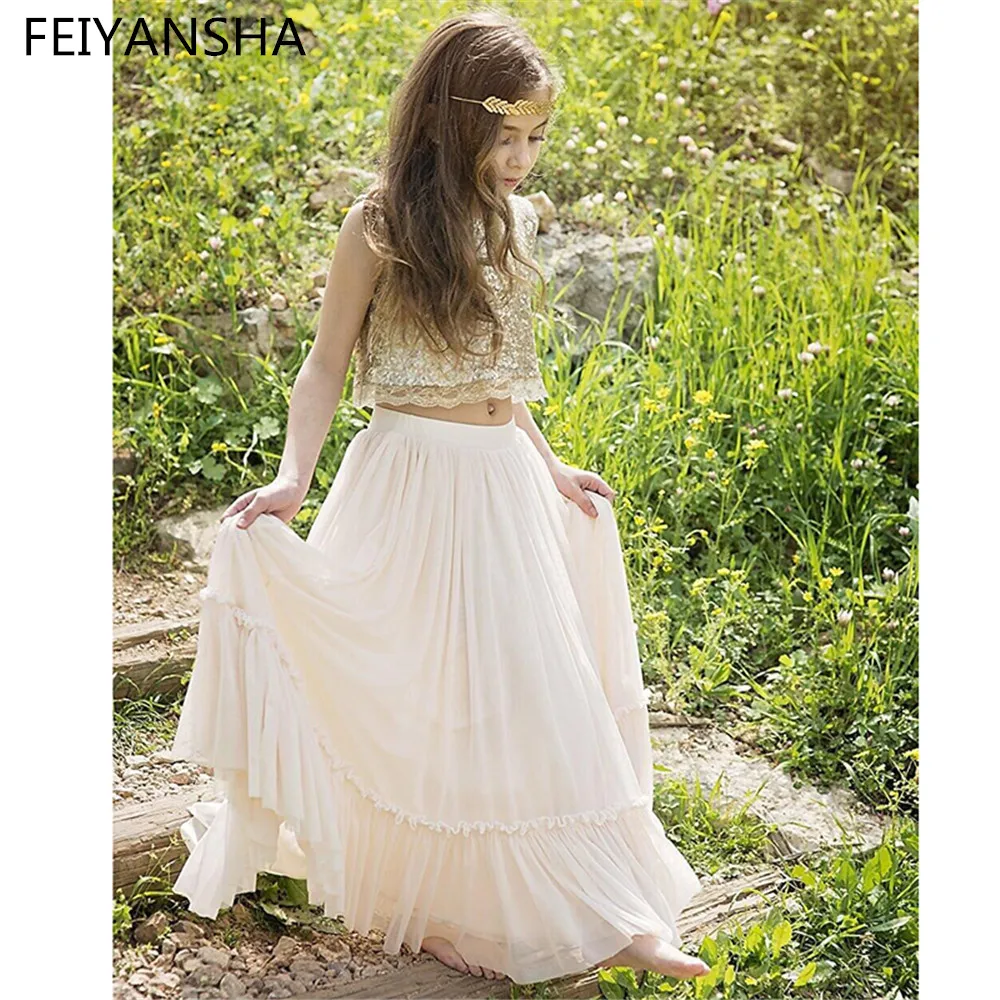 

Pink/White Tiered Tulle Ball Gown Flower Girl Dress Special Occasion Dress For Wedding Pageant Gowns First Communion Dresses