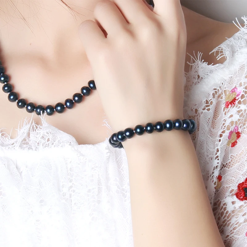 HENGSHENG 2019 Pearl Jewelry Bracelets Natural Pearl Bracelets Fine Jewlery 8-9mm Black Freshwater Pearl Gift for Women