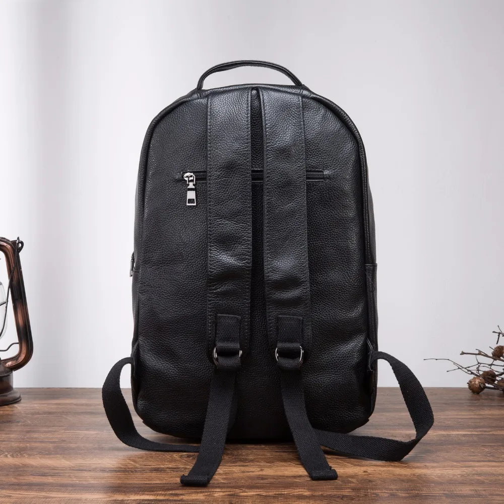 Men Genuine Leather Design Casual Travel Bag Male Fashion Backpack Daypack College Student School Book 17\