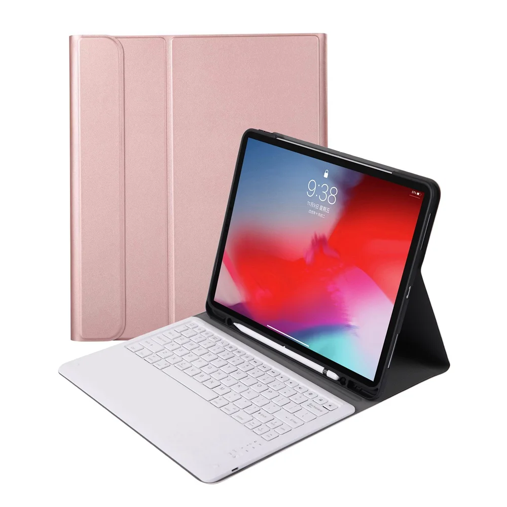 

For iPad Pro 12.9 2018 Removable Bluetooth Russian/Hebrew/Spanish Keyboard+Slim Stand PU Leather Case Cover Build-in Pencil Slot