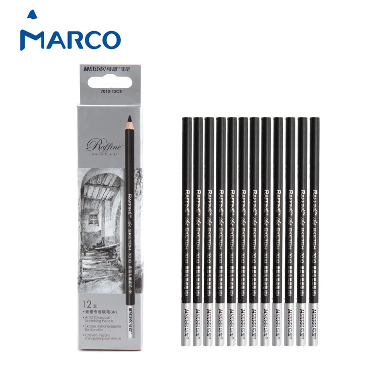 

Marco Fine Art 12 Pieces/Box Artist Charcoal Sketching Pencil Wooden Non toxic Pencil for Drawing