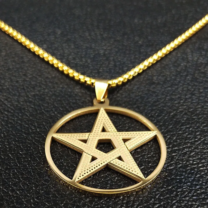 Witchcraft Pentagram Stainless Steel Chain Necklaces Men Gold Color Necklaces Pendants Jewelry colgantes mujer moda N1112S02