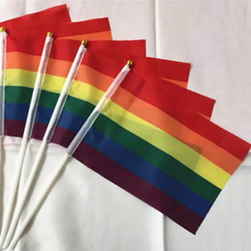 5PCS Rainbow flag Hand Waving Gay Pride LGBT parade Les Bunting 14x21cm