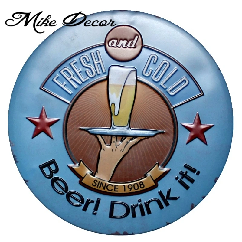 [ Mike Decor ] Fresh Cold Beer DRINK Metal sign Round Mural painting Modern Gift Wall Craft Hotel Pub decoration YA-981