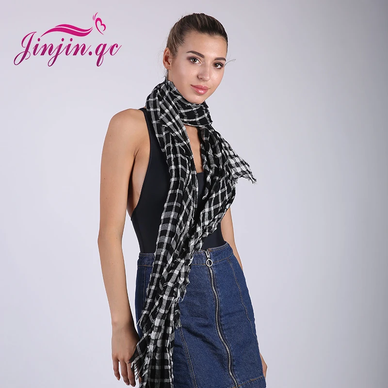 

Jinjin.QC Fashion Women Plaid Scarf Cotton Hijab Echarpe Foulard Femme Bandana Chiffon Scarves And Pashimina Drop Shipping