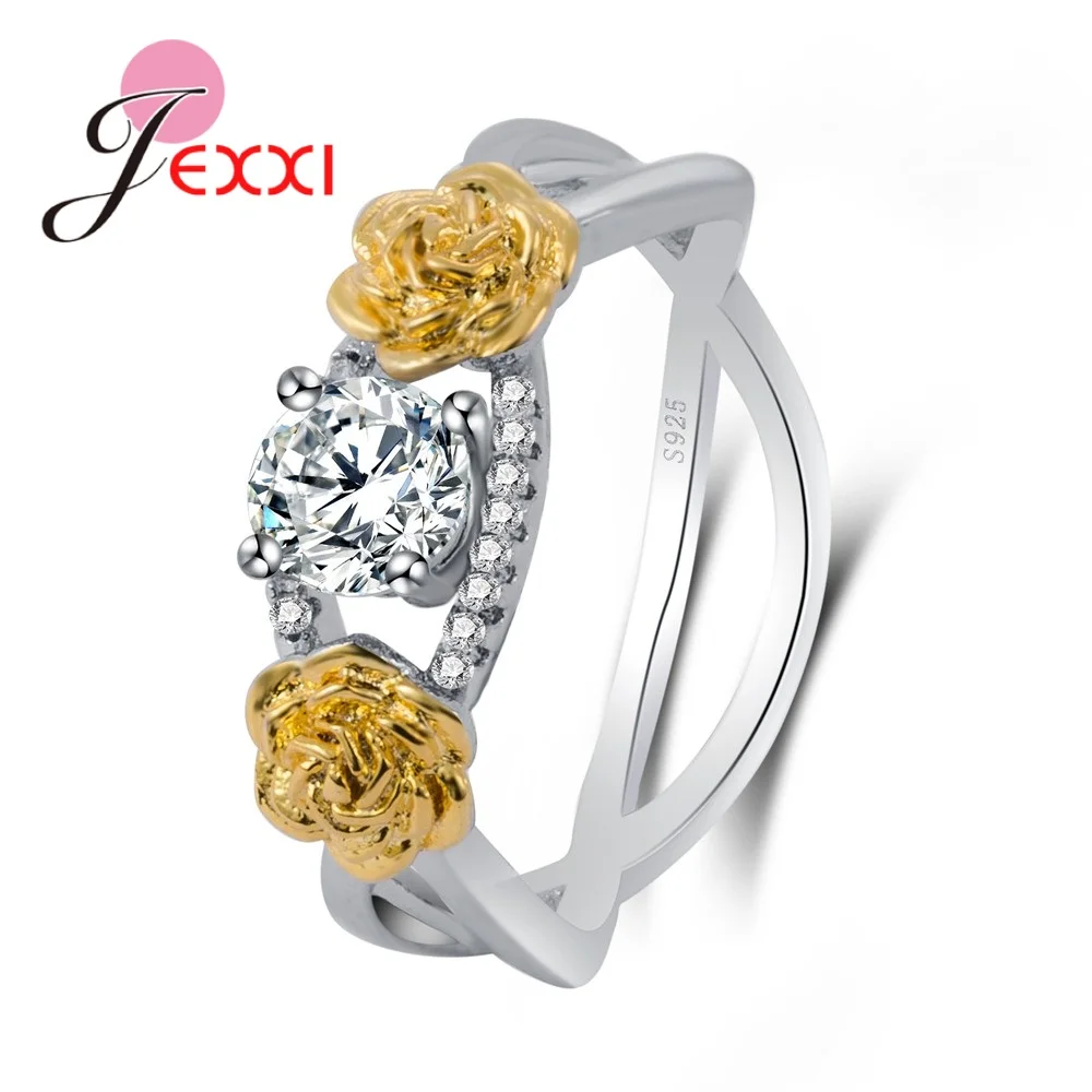 Bague géométrique en argent regardé 925 pour femmes, décoration de fleurs roses, oxyde cubique transparent, bijoux de fête pour filles, contre-indiqué, haute qualité