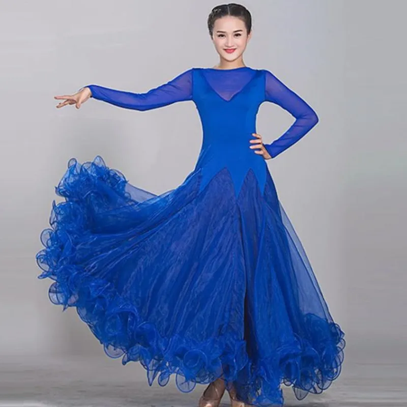 Blue Swing Waltz Dress Rumba Smooth Dance Dresses Standard Social Dress Modern Dance Costumes White Ballroom Dress Dance Wear