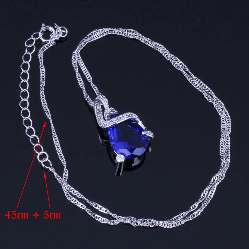 Admirable Blue Cubic Zirconia Silver Plated Jewelry Sets Earrings Pendant Chain Ring V0237