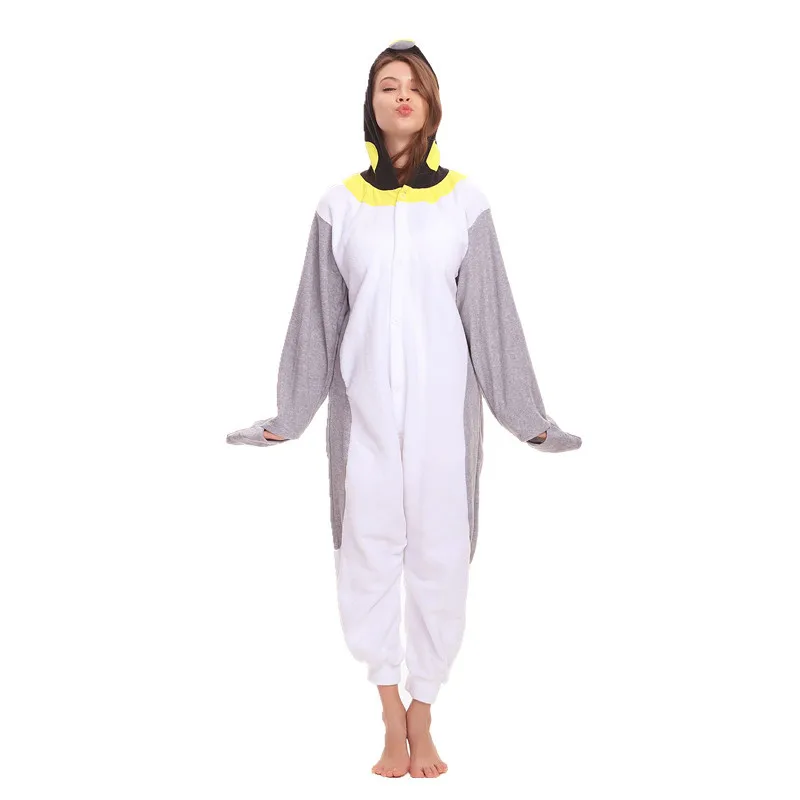 Polar Fleece Kigurumi Gray Penguin Costume For Adult Women Men\'s Onesies Pajamas for Halloween Carnival Party