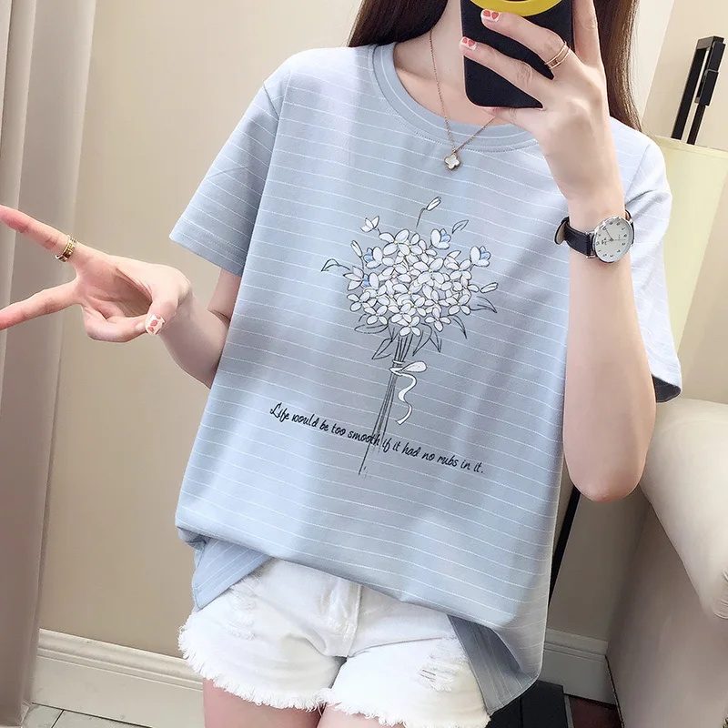 New Zuolunouba Summer T-shirts Women Beautiful Pink Cherry Blossom Print Harajuku Tees Female Short Sleeve Casual Tops