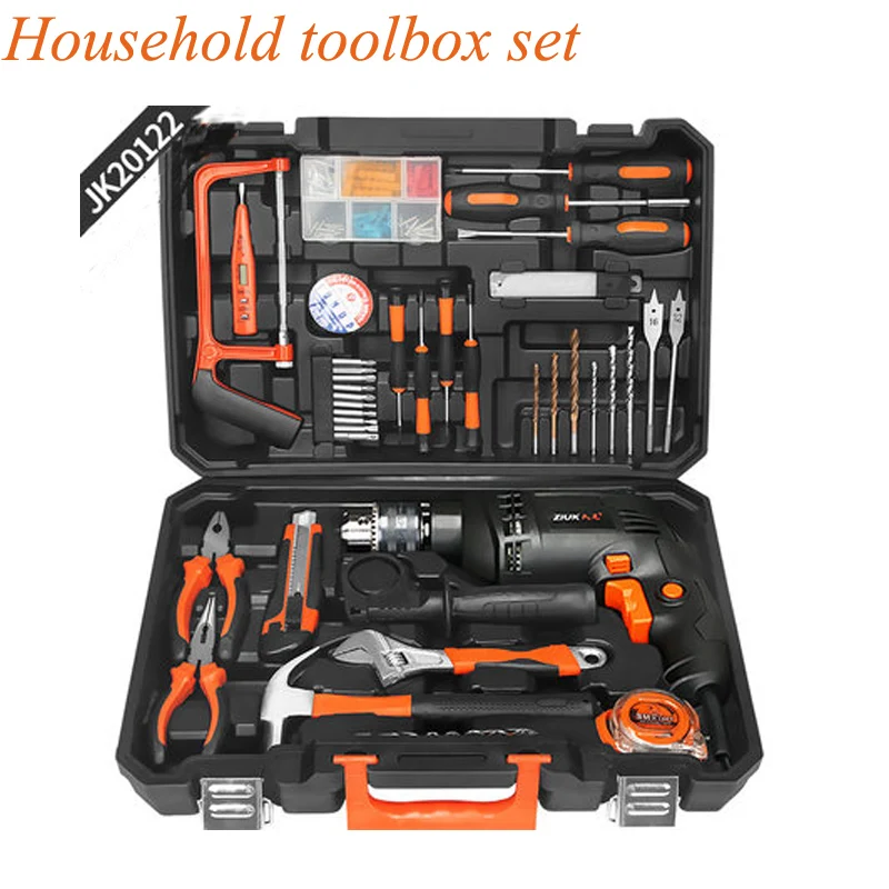 

Household Toolbox Set With Impact Drilling Tool Multi-function Hardware Tools Car Repair Electric Drill JK20122