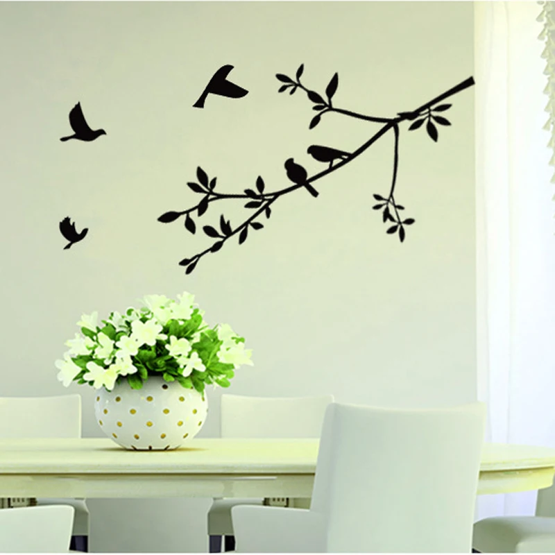 

Simple Style Birds On Branches Wall Sticker Home Bedroom Living Room Background Decoration Art Decals Cute Bird Removable Mural