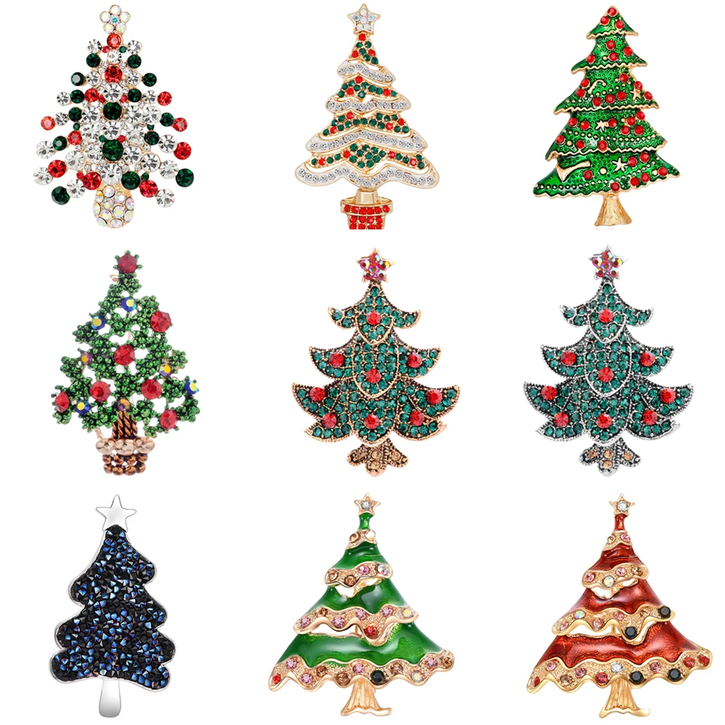 1 pcs Crystal Christmas Tree Brooches Gift for the New Year Full Colorfull Rhinestones Scarf Clip Christmas Brooch Pins