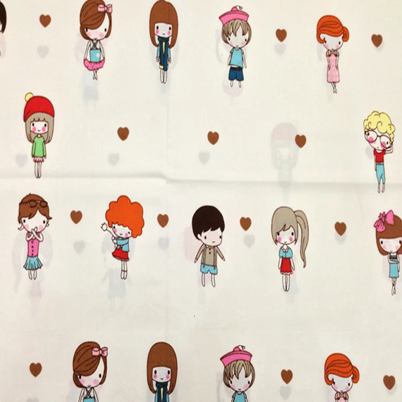 ZY DIY Adorable 50x160cm Pretty Girls Friends & Colorful Love Heart printed cotton fabric For DIY Sewing Bedding Quilting Cloth