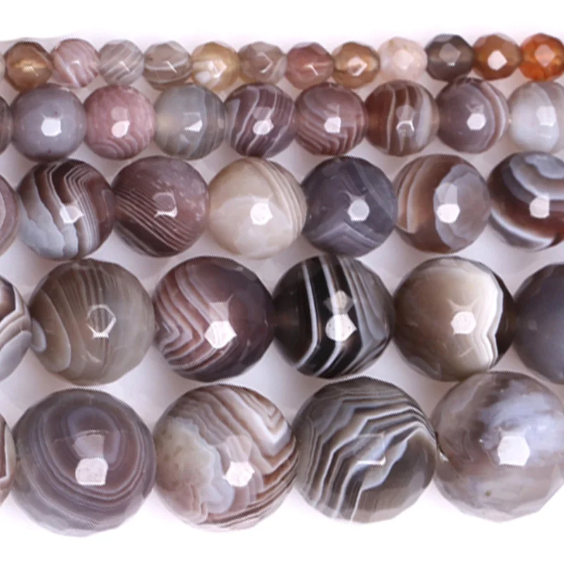 4-12mm Round Faceted Brown Botswana Agate Beads Natural Stone Beads For Jewelry Making Beads Bracelets For Women 15'' DIY Beads