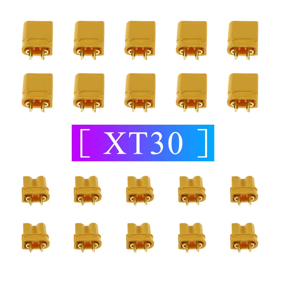 Amass 10 Pair XT30 XT30U Plug Adapter Male Female Bullet Connector Gold Plated Banana Plug