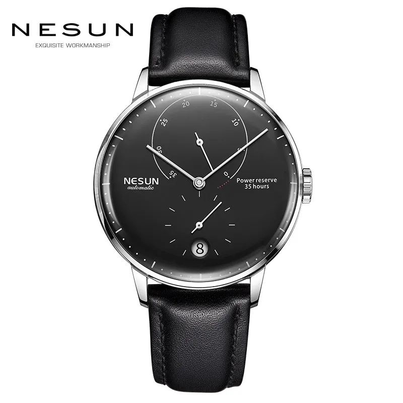 New Switzerland NESUN Luxury Brand Automatic Mechanical Men\'s Watches Leather Sapphire Waterproof Energy Display Clocks N9603