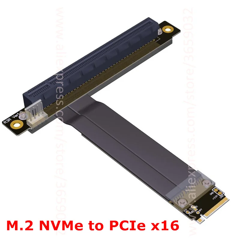 M.2 NGFF NVMe Key M to PCIE X16 Riser Adapter Cable Extender for Graphics Card 16X PCI-e PCI-Express Compatible with M2 2230 224