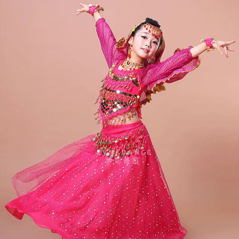 

Belly Dance Costumes Children's Day Long Sleeves Dancing Professional Performance Competition Suit Girl Bollywood Wear H4592