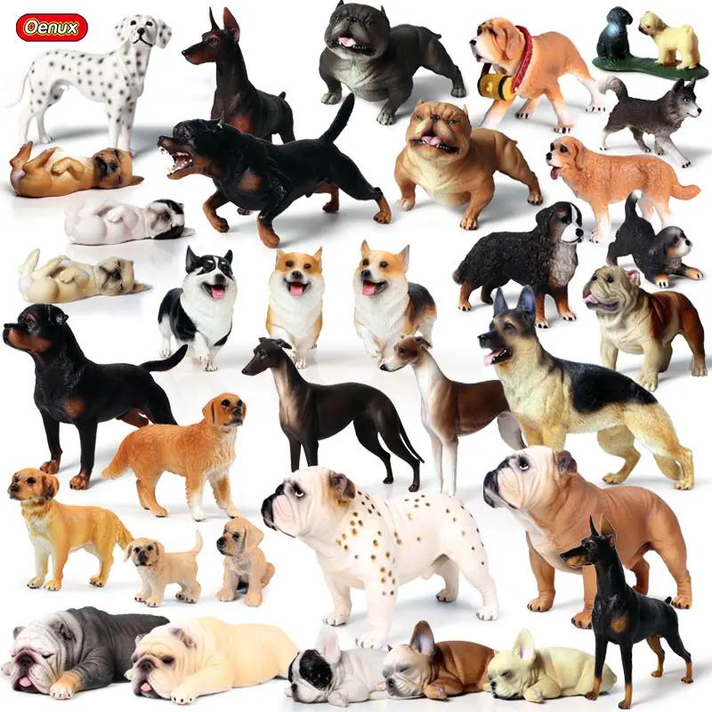 Oenux Hundetiere Modell Husky Deutscher Schäferhund Rottweiler Saint Bernard Actionfigur Welpenfiguren PVC Sammlung Spielzeug Kind Geschenk – Detail 1