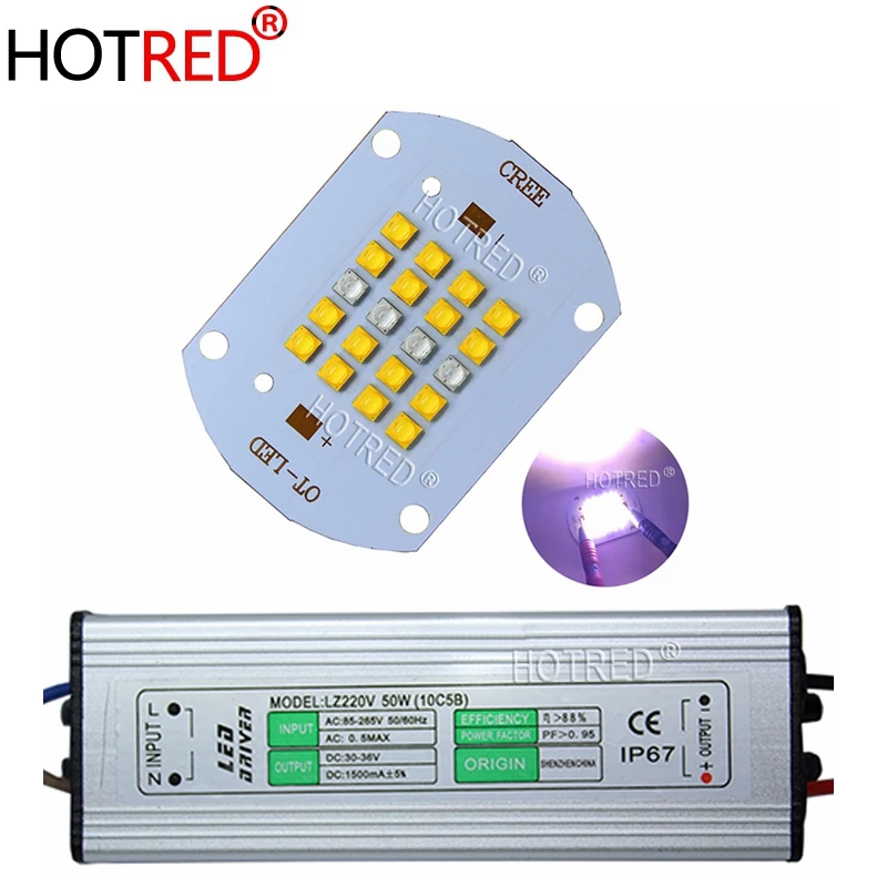 

High Power 50W-100W White Full Spectrum LED XPG3 Grow Light Diodes +Royal Blue450nm Aquarium Plant COB Chip+Driver Heatsink