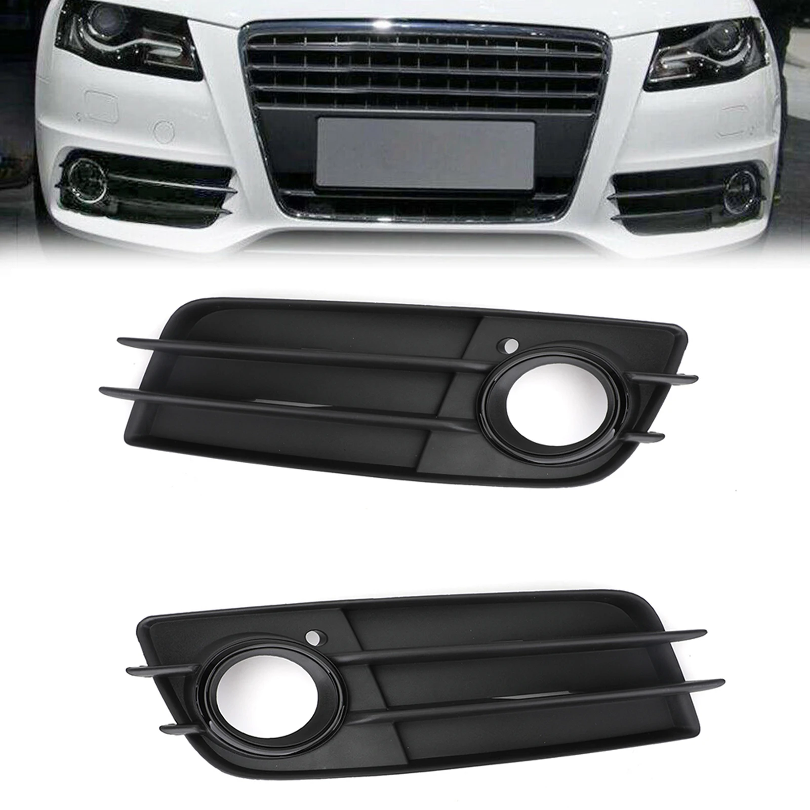 Areyourshop Matte Black Front S-Line Bumper Fog Light Grille for Audi A4 B8 2008 2009 2010 2011 2012 8K0807681C 8K0807682C Car