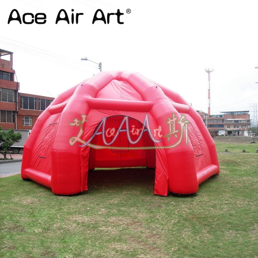 Atractiva tienda de campaña de araña de lona inflable roja completa de 6 m de diámetro, tienda de fiesta con cúpula de aire con pancartas extraíbles para ferias comerciales