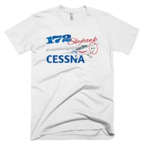 100% Cotton Print Mens Summer O-Neck Cessna 172 Skyhawk (Red/Blue) Airplane T-shirt - Personalized with Your N# Tee Shirt