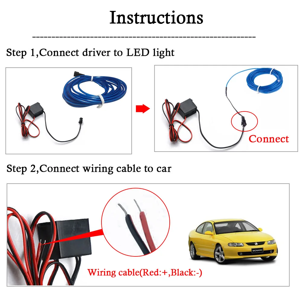 DC12V Auto Car Neon LED 3M/5M EL Wire Cable light Lamp Glow Flexible String Light Led Strip light Colorful Tube Decoration