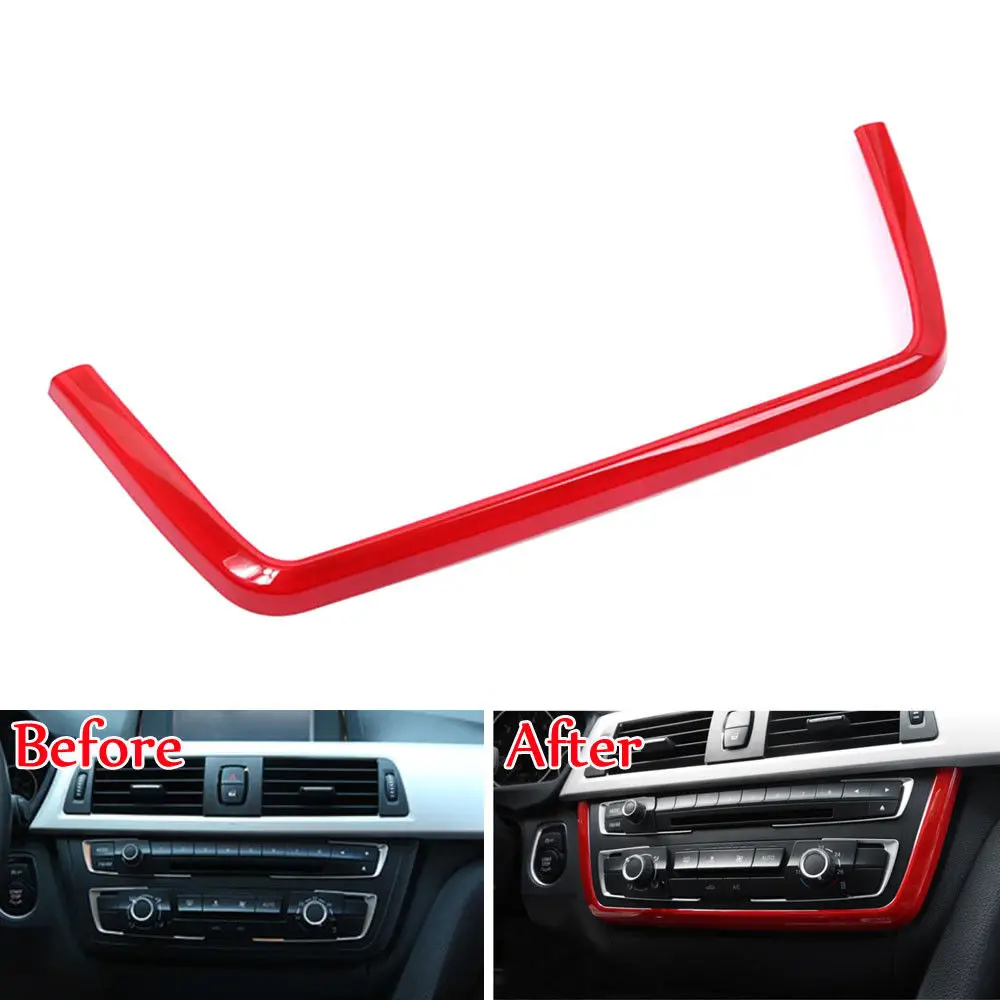 BBQ@FUKA Red/Silver Car Center Control Decoration Strip Cover Trim Sticker ABS Fit For 3 Series F30 316li 318li 320li 328i 2013+