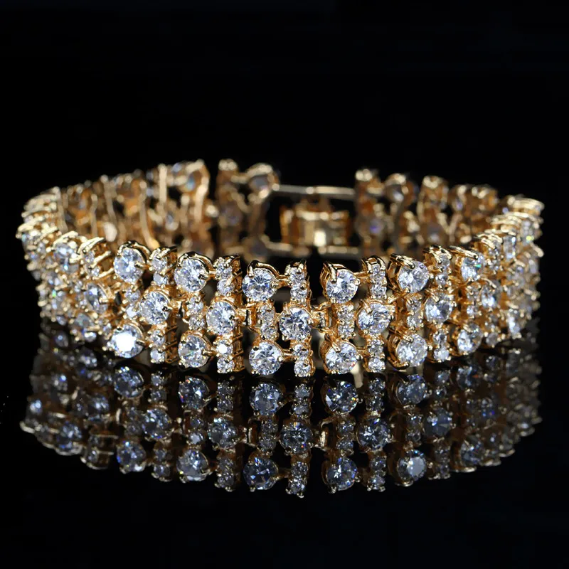 CWWZircons Brand African Nigerian Yellow Gold Plated Wedding Jewelry White and Black Big Cubic Zirconia Bracelet for Women CB191