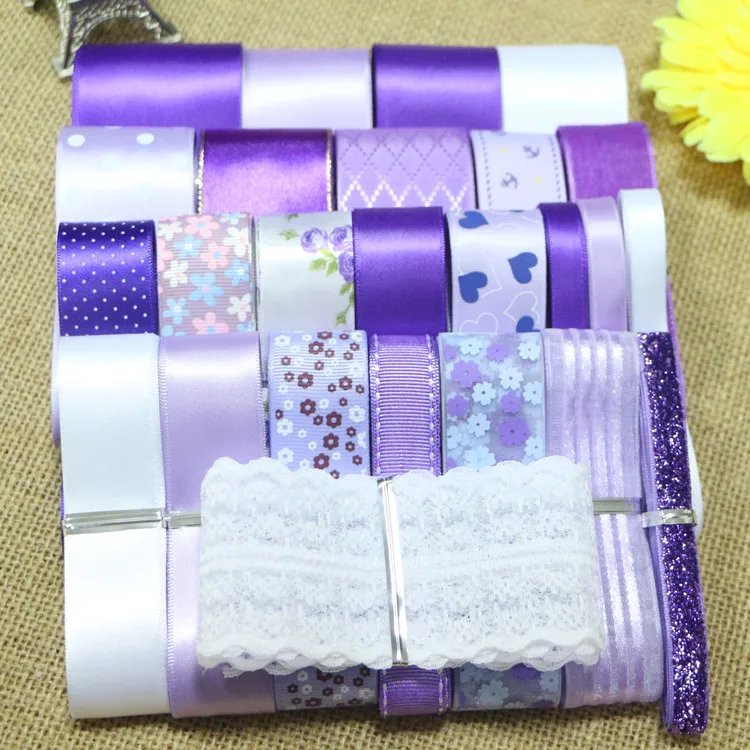 28 Yards/Set---DIY Hair Bow Material Beautiful Purple Color Ribbon Set