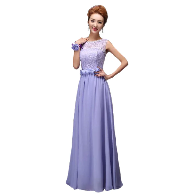 Light Purple Bridesmaid Dresses 2016 Bow Lace Chiffon Vestido De Festa De Casamento Slim Strapless Long Wedding Party Dress BV05