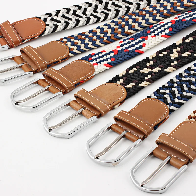 2018 Flower Series Elastic Knitted Canvas Buckle Belts High Quality Stretch Women And Men Canvas Belts  Elastic Belt Pin Buckle