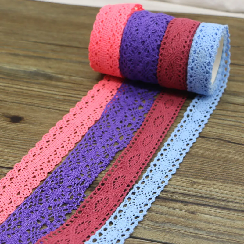 8yard mix color Hot Sale  Cotton Lace Roll Ribbon Knit Adhesive Tape Sticker Craft Decoration Fabric