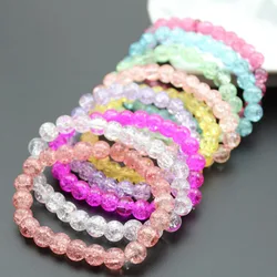 Women 8mm 10mm Round Beads Ball Bracelet Rhinestone Cracked Glass Crystal Beaded Stretch Bangle Bracelets Girl Wrap Jewelry