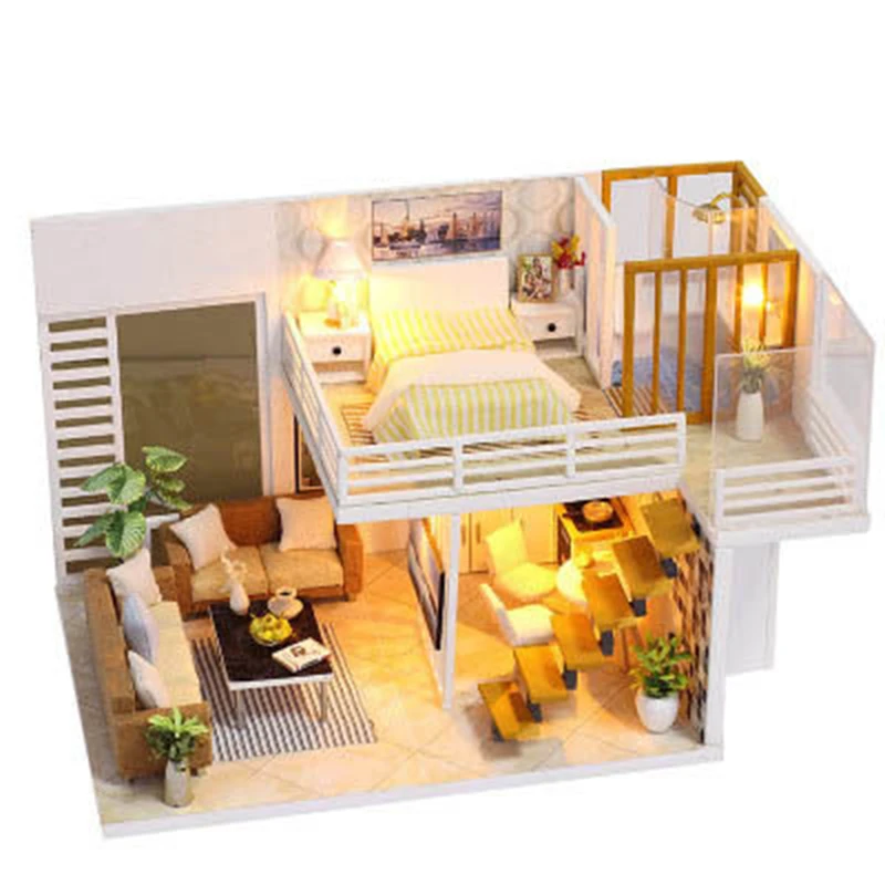 DIY Doll House Toy Wooden Miniatura Doll Houses Miniature Dollhouse Toys With Furniture Dust Cover Birthday Gift K031