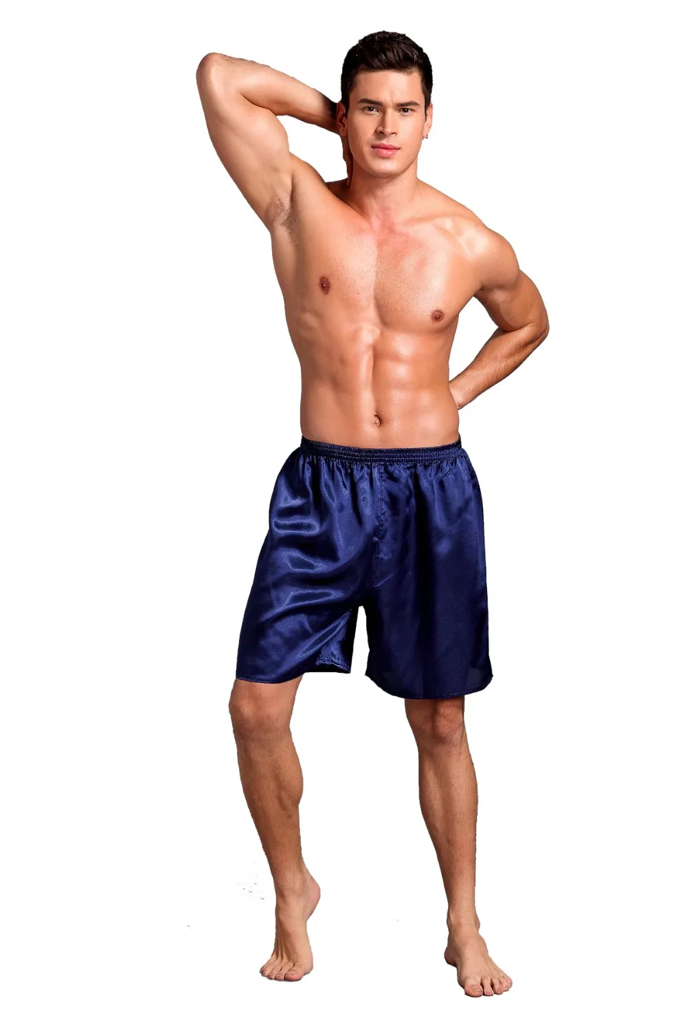 

Solid men sleep bottom poplin silk five pants elastic waist causal loose plus size thin male lounge pants