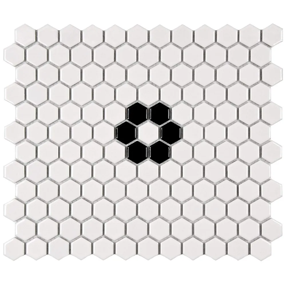 23mm Glossy Black White Honeycomb Ceramic mosaic tile kitchen backsplash swimming pool bathroom floor tiles 3D wall tile