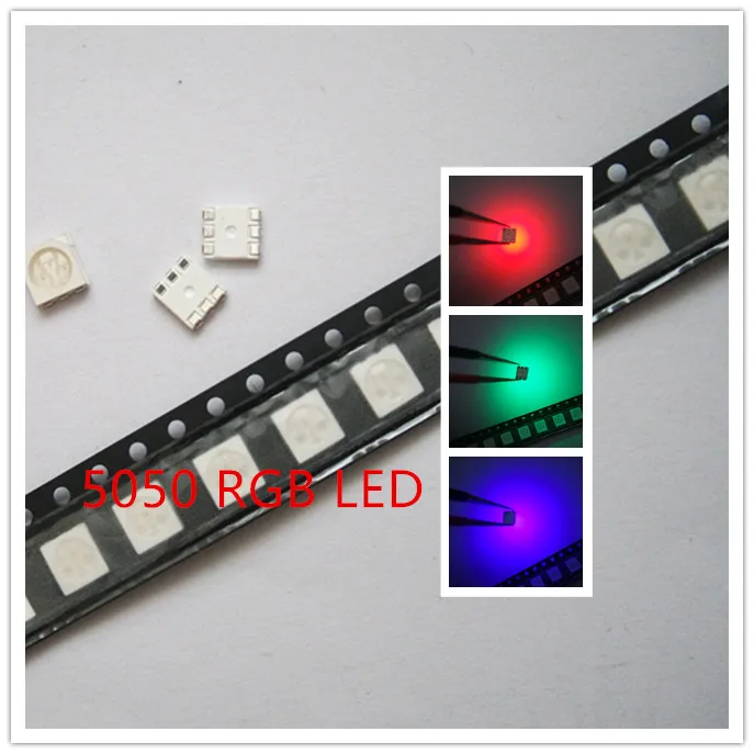 5050 RGB SMD LED 50 pcs RED BLUE GREEN SMT LED PLCC-6 3-CHIPS Light Emitting Diodes Lamp Bead For Car, Boat, Bike DIY