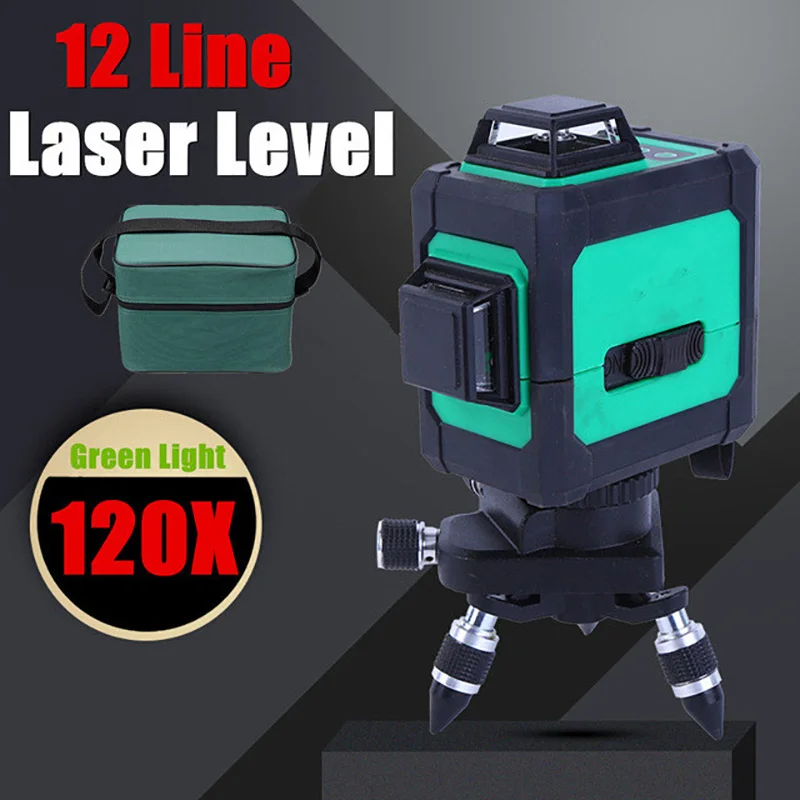 3D Green Laser Level Self Leveling 360 Rotary Cross Measure 12 Lines 50 Times Wide Applications for Alignment Precise Mobility