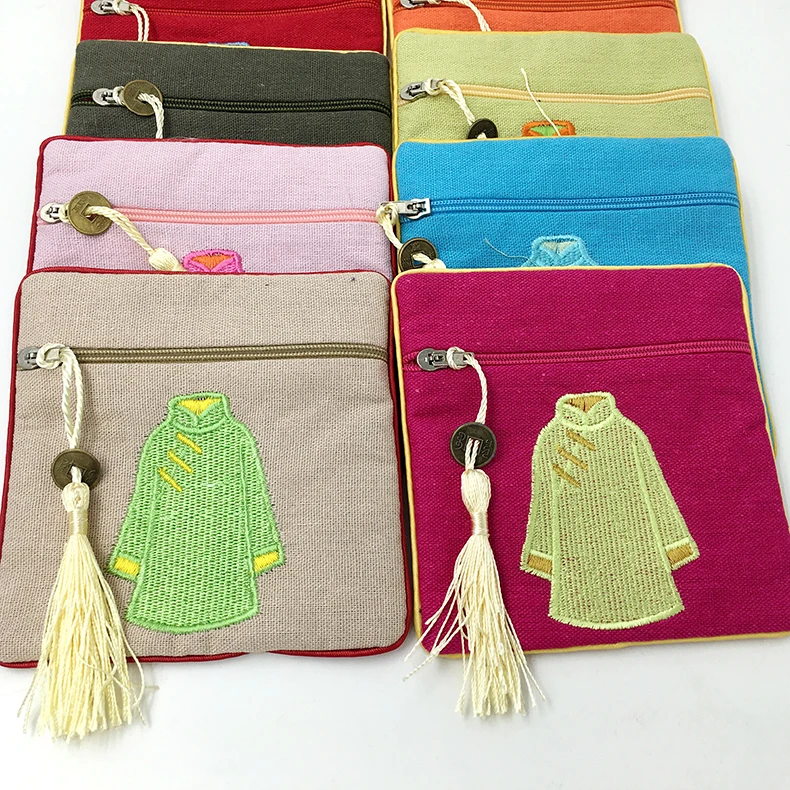 Chinese Embroidery Gift Bag Christmas Burlap Zip Bags Small Vintage Coin Purse Card Pouch Wedding Party Favor Bags  10pcs/lot