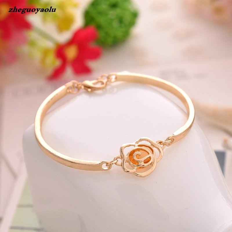 Korean Fashion Individuality Rose Tea Camellia Bileklik Bracelets Crystal Rhinestones Jewelry Bracelets For Women Bracelet