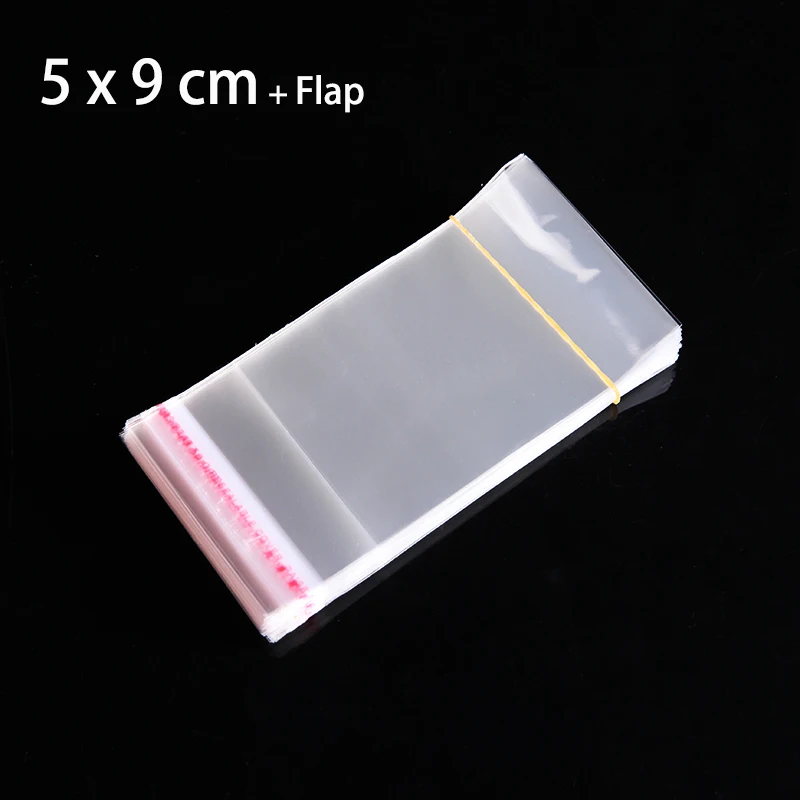 200pcs 5 x 9cm Clear Mini Packaging Bags for Jewelry Packing Self Adhesive Seal Small Plastic Envelopes Bag For Gift Package