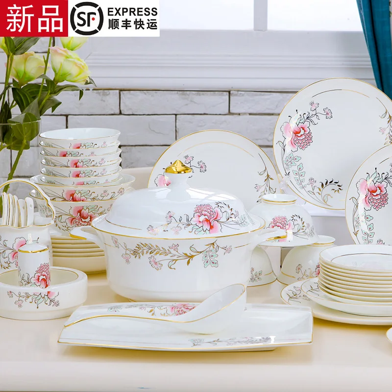 cutlery dinner Jingdezhen Ceramic Tableware Set American Bowl and Dish Set Household Bone Porcelain Bowl and Plate Western Style