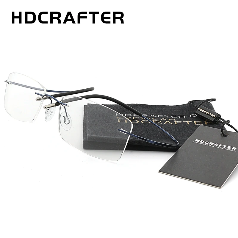 HDCRAFTER-Montura de gafas sin montura de titanio ligero para hombre y mujer, montura de gafas ópticas graduadas, monturas sin marco